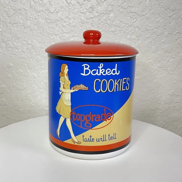 Vintage Square Nest Ceramic Cookie Jar Canister ‘BAKED COOKIES’ - Picture 2 of 9